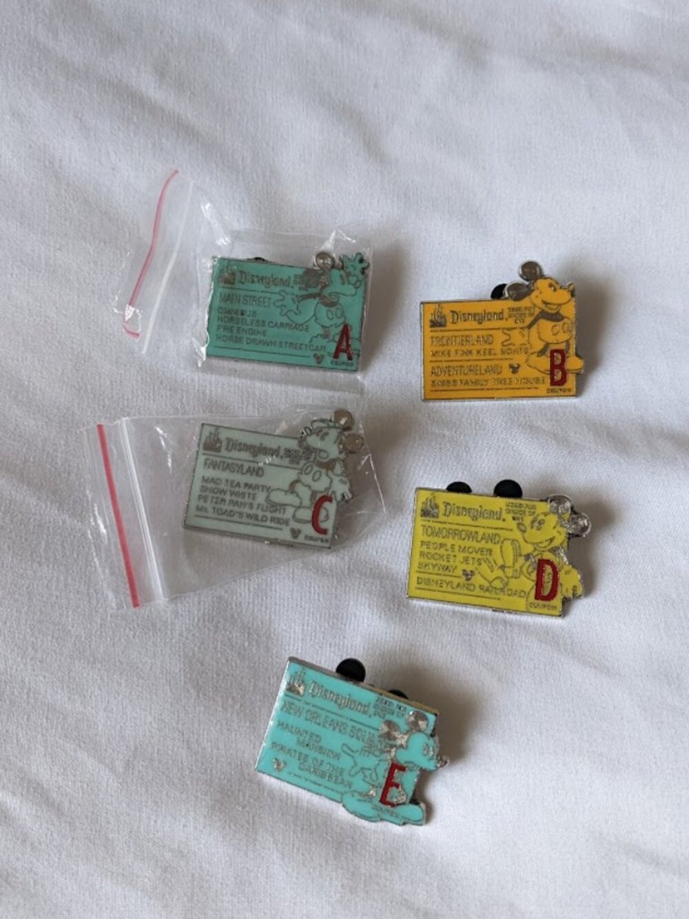 Disney Trading Pins Complete Set of Disneyland Vintage Tickets Set of 5